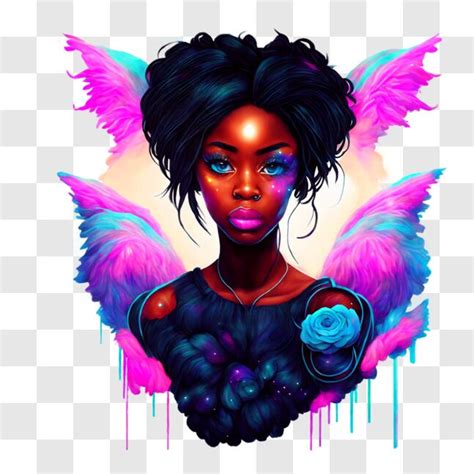 Baixe Retrato Colorido De Uma Mulher Negra Olhos Azuis E Asas Rosas