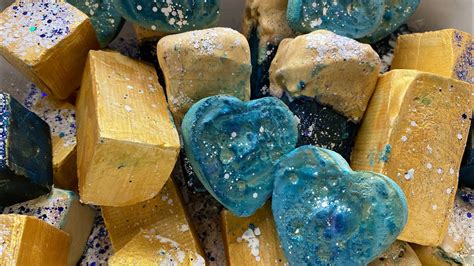 Gold Blue Dyed X Pasted Gym Chalk Bars Cubes Hearts