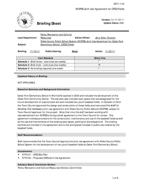 Fillable Online Townofmorrisville Wcpss Joint Use Agreement For