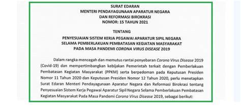 Se Menpan Rb Nomor Tahun Tentang Sistem Kerja Asn Selama Ppkm