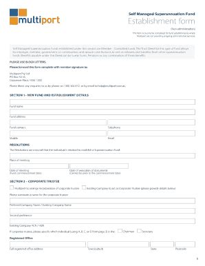 Fillable Online Self Managed Superannuation Fund Establishment Form Fax