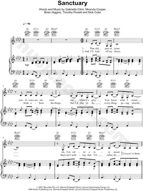 Gabriella Cilmi "Sanctuary" Sheet Music in Ab Major - Download & Print - SKU: MN0070752