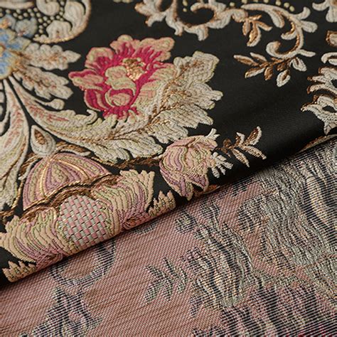 Black Floral Emboss Jacquard Fabric Polyeter Brocade Damask Etsy