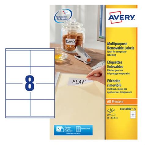 Avery Multipurpose Mini Removable Label X Mm Per A Sheet White