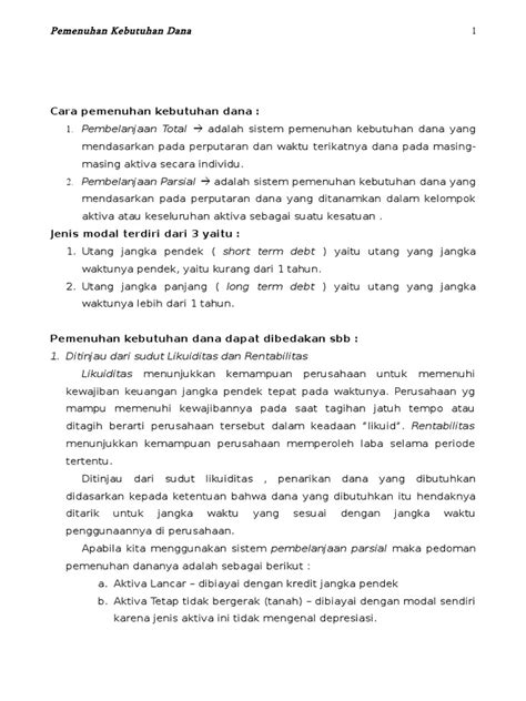 Pemenuhan Kebutuhan Dana Pdf