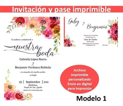 Invitación Y Pase Boda Personalizado Archivo Digital Meses sin intereses