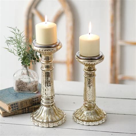 Ctw Home Collection Set Of Two Mercury Glass Pillar Candle Holders Personalized Ts And