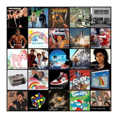 80s Pop Culture Bingo Card