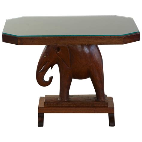 Nigerian Mahogany End Table With Carved Elephant Base Circa S At