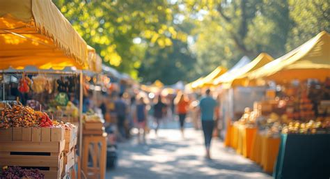 vibrant outdoor market showcasing local produce  crafts  sunny