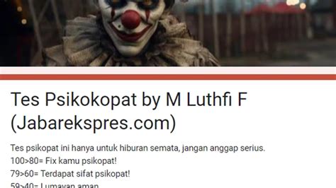 Link Tes Ujian Psikopat Coba Cek Apa Kamu Punya Kepribadian Psikopat