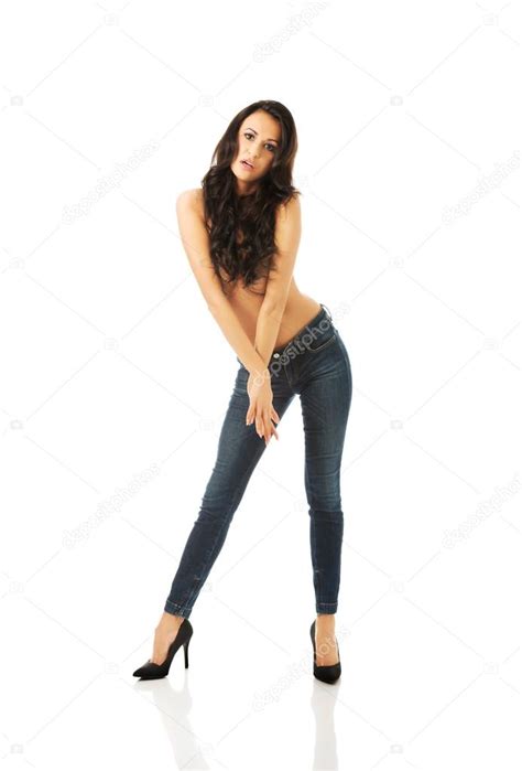 Shirtless Woman Alluring In Jeans Stock Photo By Piotr Marcinski 70344571