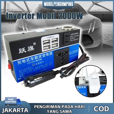 2000W Car Power Inverter DC 12V 24V To AC 220V Pengisi Daya Inverter