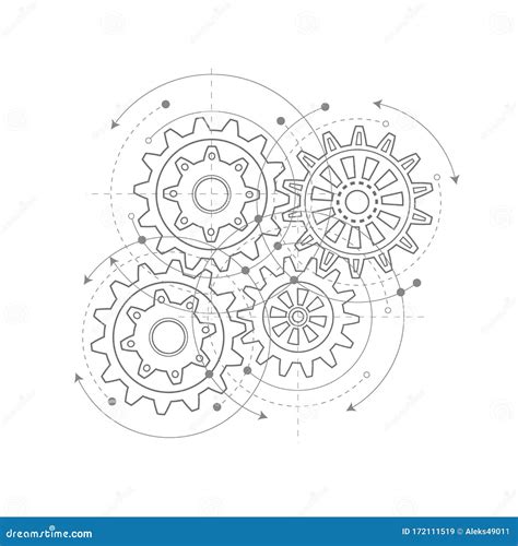 Dibujo T Cnico De Los Engranajes Mecanismo De Rotaci N De Las Partes