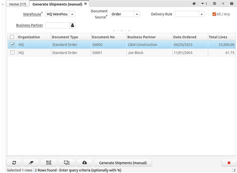 Generate Shipments Manual Info Id 200008 Idempiere En