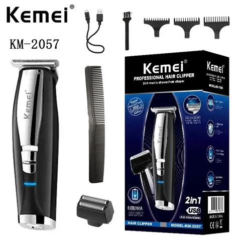 2 In 1 USB Rechargeable Electric Beard Trimmer Kemei KM 2057 Nose Ear