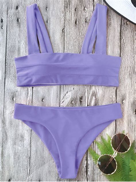 HOT 2018 Padded Wide Straps Bandeau Bikini Set In PURPLE M ZAFUL