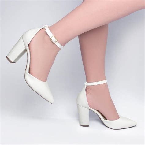 Scarpin Branco Salto Alto - Sapato Scarpin Branco Croco Fechado Salto Alto Salto Grosso Quadrado ...