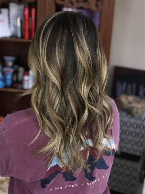 Balayage Highlights With Rooted Darker Base Color With Honey Blonde Tones Using Olaplex By