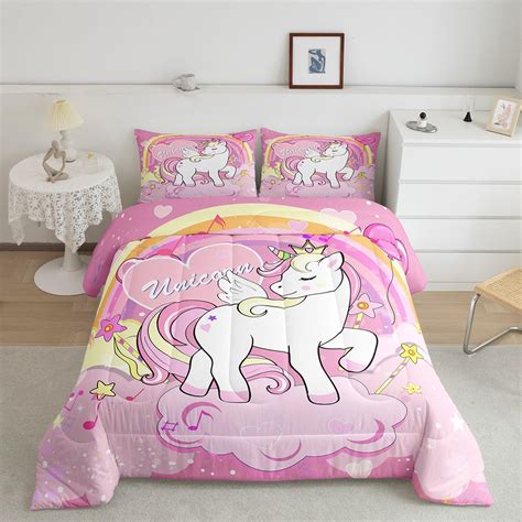 Feelyou Unicorn Comforter Set For Girls Twin Sizeunicorn Bedding Set2pcs Kawaii