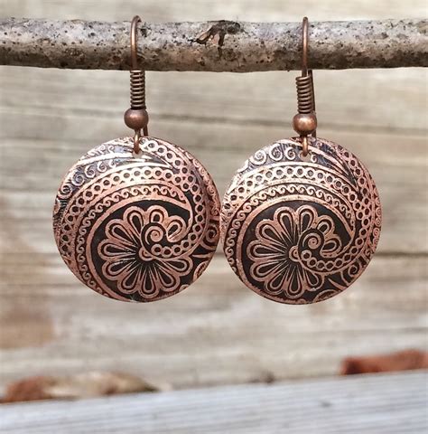 Etched Copper Earrings Copper Jewelry Th Anniversary Gift Etsy