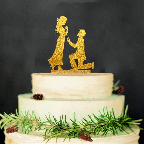 Buy Romantic Propose Custom Wedding Bride And Groom Cake Topper Acrylic Silver