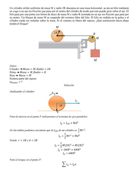 Cilindro Masa Por Torque Un Cilindro S Lido Uniforme De Masa M Y