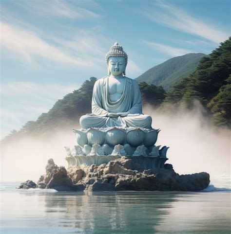 Free Photo 3d Rendering Of Buddha Statue Over Water