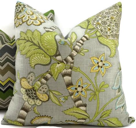 Gray Green Brown Taupe Gold And Off White Jacobean Floral Etsy Floral Pillows Floral Pillow