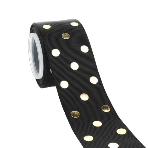 1 5 Black Gold Foil Puff Polka Dots Grosgrain Ribbon HairBow Center