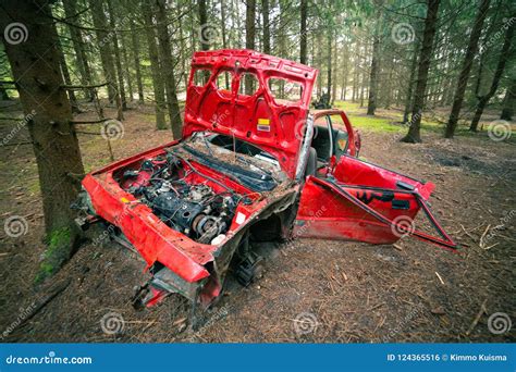 Wrecked Red Car Stock Photo Image Of Outdoor Broken