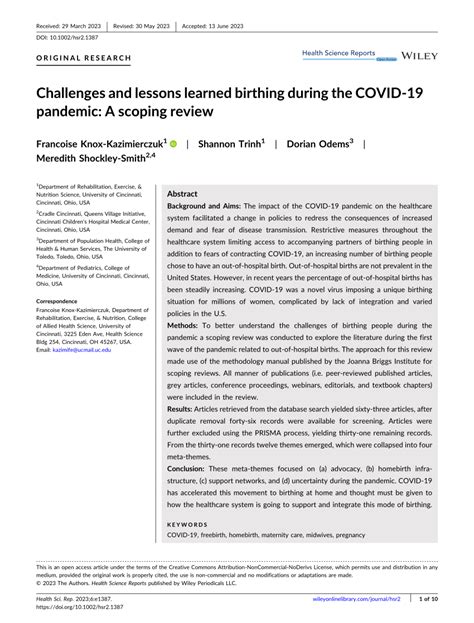 PDF Challenges And Lessons Learned Birthing During The COVID 19