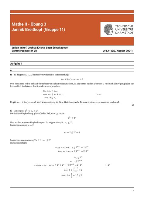 Mathe II Uebung 3 Hausübung 3 Mathe II Übung 3 Jannik Breitkopf