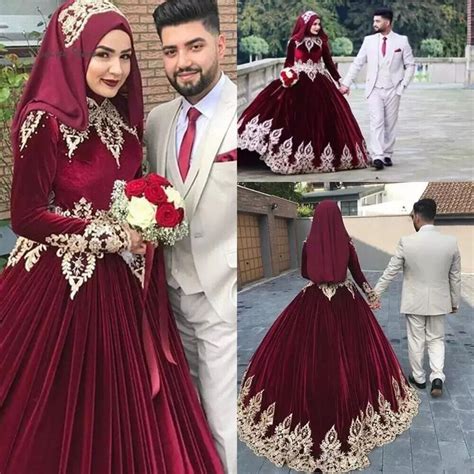 Muslim Wedding Dress With Hijab Red