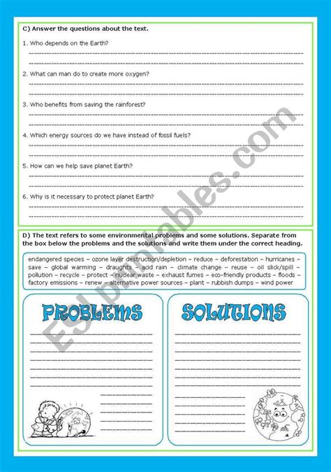 Save The Earth Worksheet Free Reading Comprehension Worksheets Problem And Solution Reading