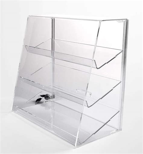 Acrylic Display Case With 3 Slanted Shelves Locking Display Case