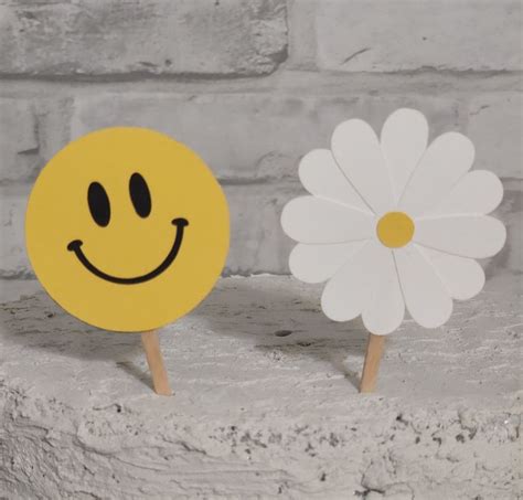 Smile And Flower Cupcake Toppers Groovy Cupcake Topper Flower Cupcake