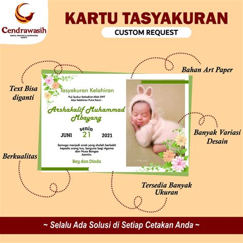 Jual Kartu Ucapan Tasyakuran Aqiqah Selapanan Kelahiran Free Desain