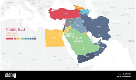 Colorful Detailed Vector Map Of The Middle East Countries Stock Vector