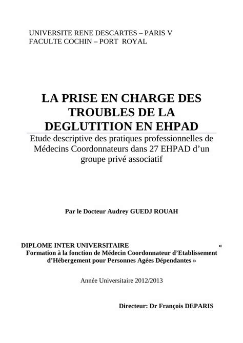 Pdf La Prise En Charge Des Troubles De La D Glutition D