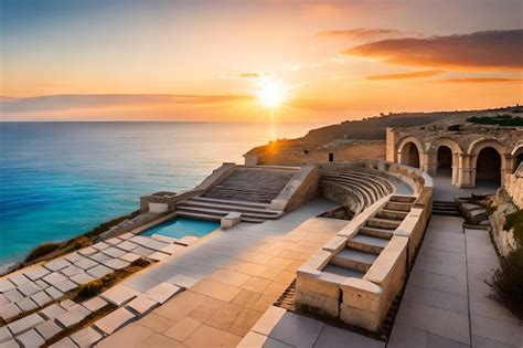 Premium Photo | A sunset view of a amphitheater with the sun setting ...