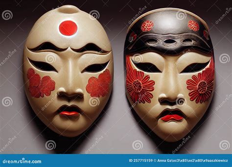 Painted Traditional Japanese Kabuki Theater Mask Made of Ceramic, Wood, Lacquer and Clay. Highly ...