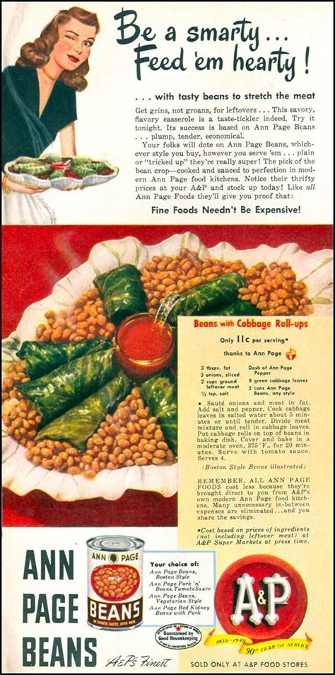 A And P Ann Page Beans Womans Day 04011949 P 26 Vintage Recipes Retro Recipes Vintage Cooking