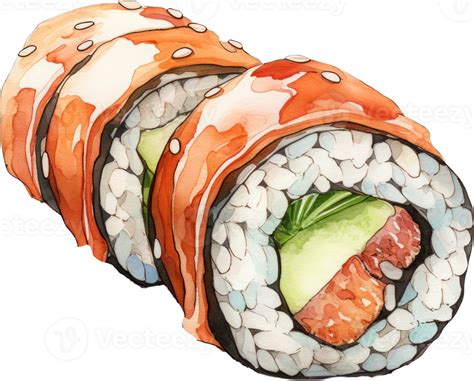 Sushi Roll Watercolor Illustration Ai Generated 26976597 Png