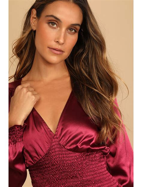 Buy Lulus Style Sense Berry Pink Satin Long Sleeve Smocked Top Online