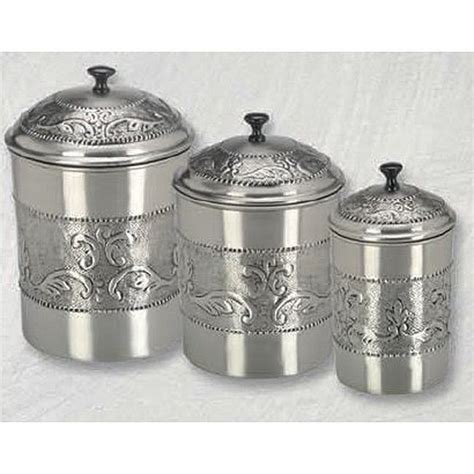 Old Dutch Pewter Plated 3 Piece Embossed Steel Canister Set Antique Embossed Pewter Canisters