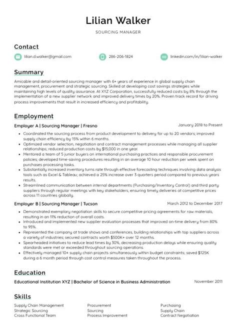 Sourcing Manager Resume CV Example And Writing Guide