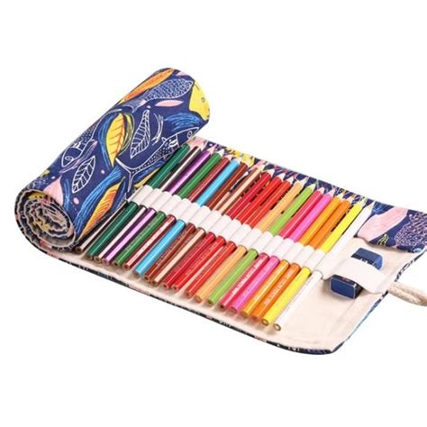 Trousse Stylo Rouleau De Crayon En Toile Rond Multi Usage Grande