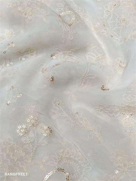 Embroidered White With Golden Sequence Embroidery Dyeable Viscose