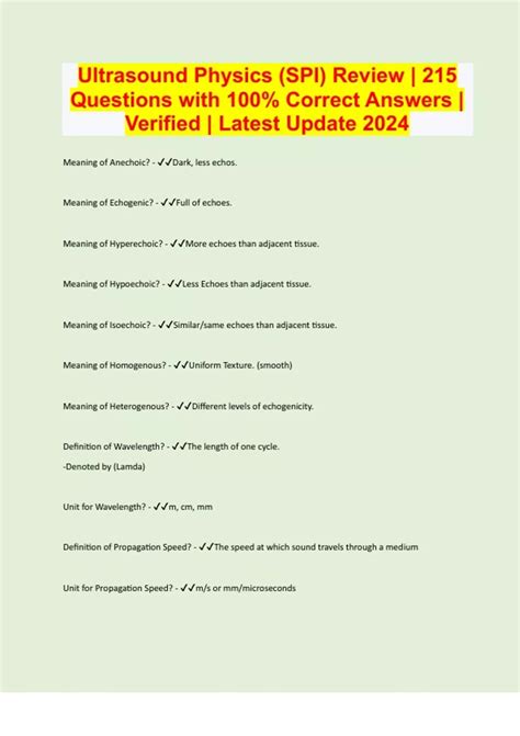 Ultrasound Physics Spi Review Questions With Correct
